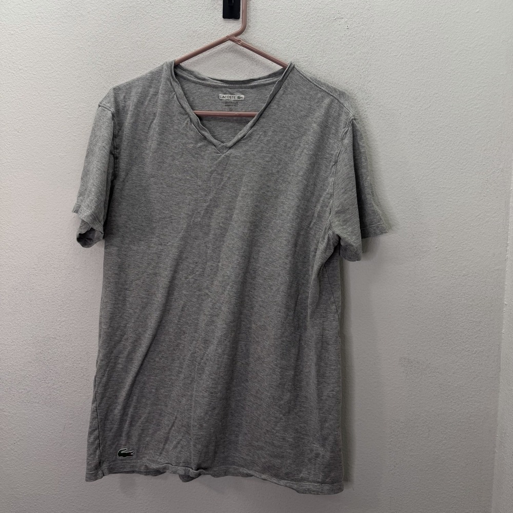Lacoste V-Neck T-Shirt Mens XL Gray Regular Fit 100% Supima Cotton Undershirt